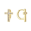 Orecchini a cerchio in argento S925 placcato oro 14K con croci di zirconi - Argento S925 Placcato Oro 14K / Orecchini a Croce con Zirconia Oro (SE0078)