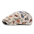 Vintage Schiebermütze in Creme mit bunten Schmetterling-Stickereien und Jacquard-Stoff - Rückenverschluss / Khaki