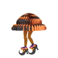 Halloween hanging witch legs decoration with orange and black honeycomb paper skirt - Black and Orange Striped Witch Legs