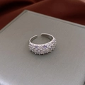 Detailed macro view of silver open ring with multi-row purple and white zircon pave setting - 45# Purple & White Multi-row Pave Ring