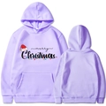 Light purple Christmas hoodie with Merry Christmas print and festive lights graphics - Lavender