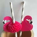 Pink flamingo honeycomb paper straws with grey and white stripes for party drinks - Grey Flamingo