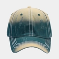 Detailed view of yellow and green gradient distressed baseball cap with ripped details - Malachite green