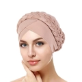 Detail of twisted braid design on elastic dusty pink muslim turban headwrap for women - Nude Pink
