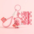 Pink cartoon butter bear keychain with silicone charm and braided wrist strap for bags - Pink Handbag