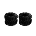 Pair of soft black flannel wrist washbands for face washing in high-density plush material - Elastic Wristbands Black Pair