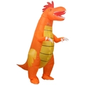 Orange inflatable dinosaur costume with yellow belly and red dorsal fins for fun parties - Cockscomb Dragon / One Size