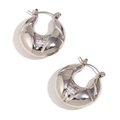 Thick semi-circular earrings in silver finish with polished stainless steel texture - Hollow Round Three-Segment Dented Hoops - Steel