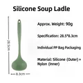 Olive green food-grade silicone soup spoon with nylon core, sized 28.5x8.3cm - Large (Thin) / Avocado Green