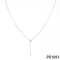 Y-förmige Halskette aus silbernem Edelstahl mit Zirkonia-Blumen, Modell PD1691 für Damen - Silberne Halskette (PD1691)