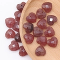 Faceted red natural stone heart beads for DIY jewelry making on wooden tray - Single Piece / Strawberry Quartz