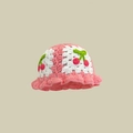 Detailed knit texture of pink and white handmade bucket hat with red cherry decoration - M (56-58cm) / Cherry - Pink
