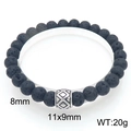 8mm natural black volcanic rock beaded bracelet for men with silver metal geometric charm - Vintage Geometric Rhombus Pattern (KB205876-Z)