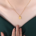 French style 18k gold plated titanium necklace with rectangle starburst zircon pendant - 40+5cm / P429-Gold Rounded Rectangle