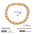 Golden stainless steel bracelet with square cubic zirconia and secure folding clasp - Gold Square Zirconia Style (JDB0304041)