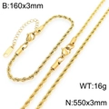 Ensemble chaîne torsadée en acier inoxydable doré avec fermoir mousqueton - Largeur 3mm (Collier 50cm+Bracelet 16cm) / Doré