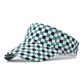 Dettaglio del cappellino parasole a scacchi verdi e neri con tesa larga in tela - Circonferenza della testa 55-60cm / Verde