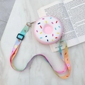 Pink donut silicone crossbody bag for girls with adjustable rainbow gradient shoulder strap - Pink Donut