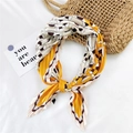 Pleated square neck scarf featuring yellow brown geometric patterns on woven bag - Orange Small Hat