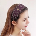 Diadema de tela de color púrpura oscuro con bordado dorado y patrones florales de cuentas - Púrpura - Flor de Diamantes