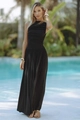 Sleeveless black ruched maxi dress with slimming waist for elegant evening resort wear - S / Black