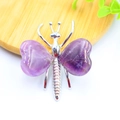 Natural purple amethyst butterfly ornament with heart-shaped crystal wings and silver body - White K Plated Amethyst