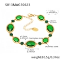 Gold-plated stainless steel anklet with green Czech glass stones and lobster clasp closure - Oval-Gold Green Glass (S013)