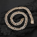 Collana cubana dorata da 10mm a doppia fila di zirconi con chiusura a cassetta su roccia - 10mm / 40CM / Oro