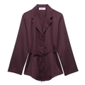 Elegante blazer de satén burdeos con solapa de muesca, cinturón ajustable y un botón - XS / Rojo Oscuro