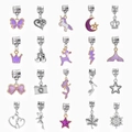 20pcs purple enamel DIY charm pendants with butterfly, heart, and unicorn silver designs - 20Pcs Purple Series Pendants (V1)