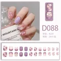 Short lavender press-on nails with 3D pearlescent bows and purple heart patterns - D088 (Glue Type)
