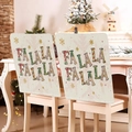 Pink Christmas chair covers with festive FA LA LA text for holiday dining decor - FA LA LA Letter (YT02-1)