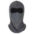 Close-up of the breathable air flow valve on a gray fleece thermal balaclava mask - Gray
