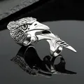 Macro shot of vintage punk eagle head finger ring with silver metal texture and details - Adjustable Open / C-Eagle Joint Ring