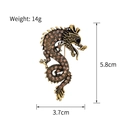 Detailed size view of vintage enamel dragon brooch with champagne crystals, 5.8cm height - Retro Gold/Blue Stone