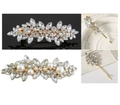 Floral leaf hair clip set with sparkling rhinestones and pearls in gold and silver finish - 4-Piece Style 26