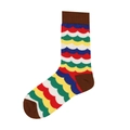 Street style mid-tube cotton socks with rainbow wave pattern and brown ribbed finish - 15 (Colorful Waves)