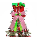 Weihnachtsbaumspitze mit rotem Hut, Elfenbeinen und großer gestreifter Schleife - Hexenbein Weihnachtsbaum Hut