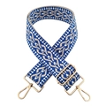 Detail of blue and beige geometric jacquard strap with gold metal lobster clasps - Royal Blue