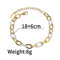 Vergoldetes Edelstahlarmband mit weißen Resin-Gliedern, Länge 18+6cm für Damen - Weiß