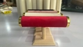 T-bar jewelry display stand with velvet fabric surface and wooden base in four colors - Red