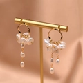Baroque pearl drop earrings with golden tassels on a champagne silk display stand - Bohemian Long Tassel Earrings