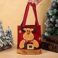 Red linen Christmas gift bag featuring a 3D plush reindeer with plaid bow detail - Faux Fur Trim Tote - Reindeer