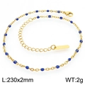 Gold stainless steel anklet with blue enamel beads and flat cross chain 230mm - Gold Light Blue Beads (KJ4100-Z)
