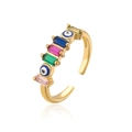 Makroaufnahme: 18K vergoldeter Ring mit bunten Zirkonia-Steinen und Evil Eye-Elementen - Einstellbar Offen / Böses Auge / Bunter Baguette-Stein (12772)