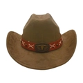 Cappello da cowboy marrone scamosciato con fascia in cuoio arancione e decoro teschio toro - Verde militare