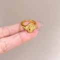 Gold adjustable ring with hollow clover design and micro-pave cubic zirconia crystals - Hollow Four-leaf Clover