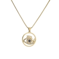 Collar de mal de ojo chapado en oro con circonitas azules y blancas en una cadena veneciana - Ojo de la Suerte Clásico Azul Redondo