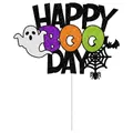 Nahaufnahme von Happy Boo Day Glitzer Kuchendekoration mit Geist Fledermaus Motiven - Großer Tortenaufsatz