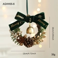 Christmas wreath with green velvet bow, gold bells and pine cones for holiday tree decor - Letter Green Bow Bell Wreath